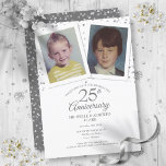 25th Silver Wedding Anniversary Childhood Photos Invitation<br><div class="desc">Personalise with your favourite childhood photos and your special twenty-five years silver anniversary information in elegant typography. The reverse features chic silver hearts confetti. Designed by Thisisnotme©</div>