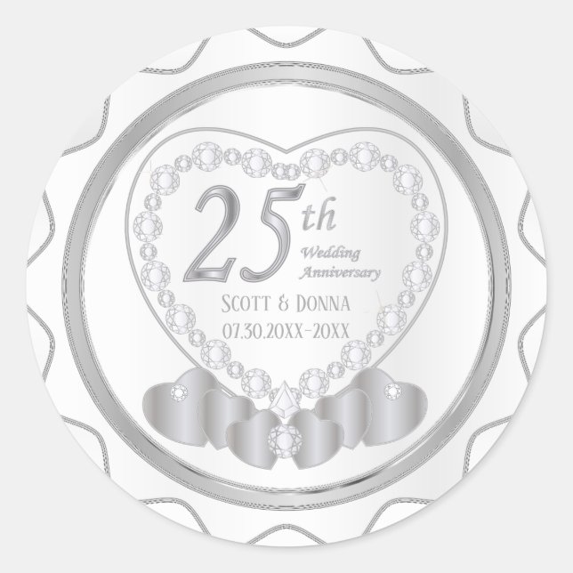 25th Silver Wedding Anniversary Classic Round Sticker (Front)