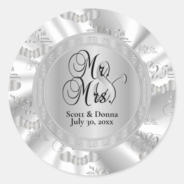 25th Silver Wedding Anniversary Classic Round Sticker (Front)