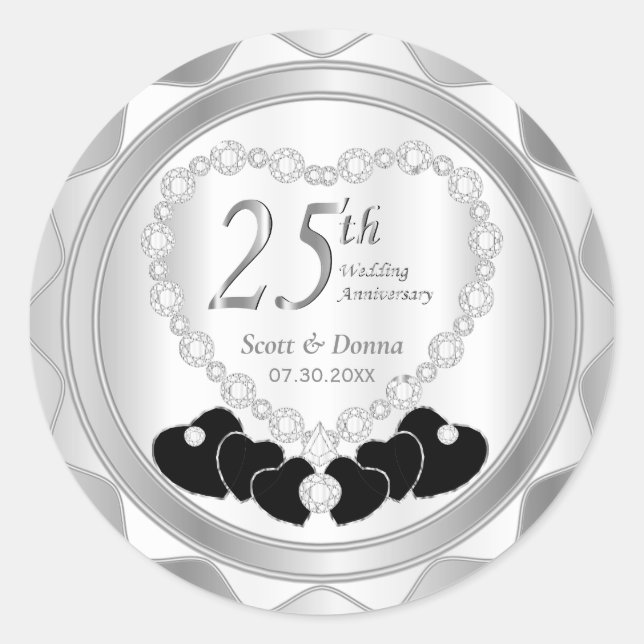 25th Silver Wedding Anniversary Classic Round Sticker (Front)