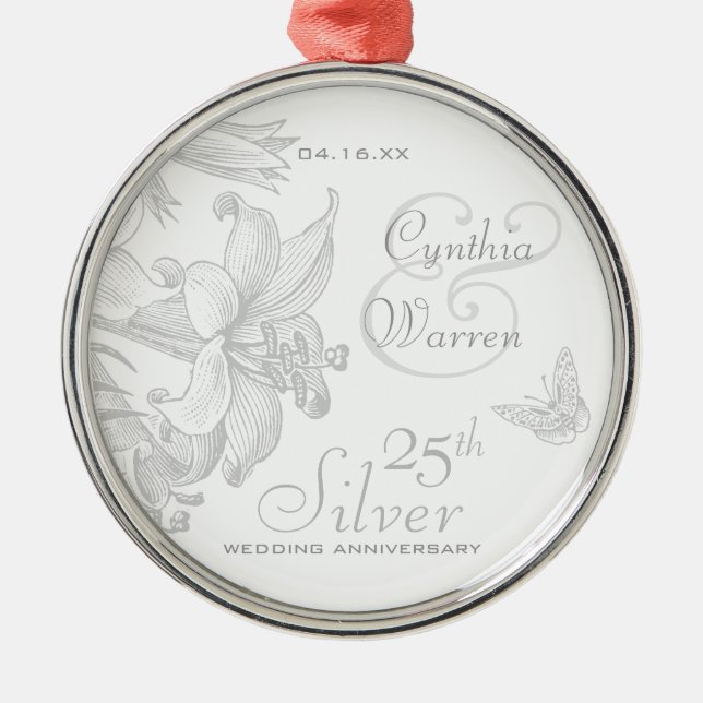 25th Silver Wedding Anniversary Custom Keepsake Metal Tree Decoration (Front)