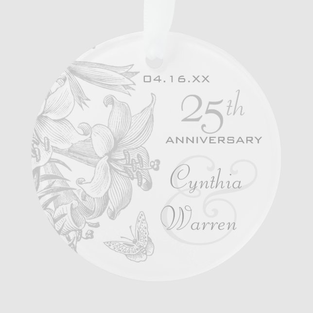25th Silver Wedding Anniversary Custom Keepsake Ornament (Front)