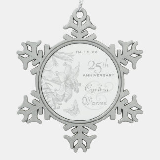 25th Silver Wedding Anniversary Custom Keepsake Snowflake Pewter Christmas Ornament