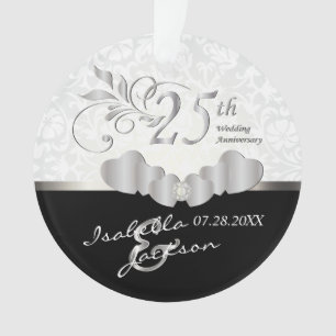 25th Silver Wedding Anniversary Damask Pattern Ornament