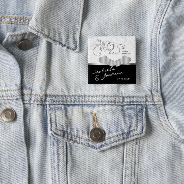 25th Silver Wedding Anniversary Design 15 Cm Square Badge (In Situ)