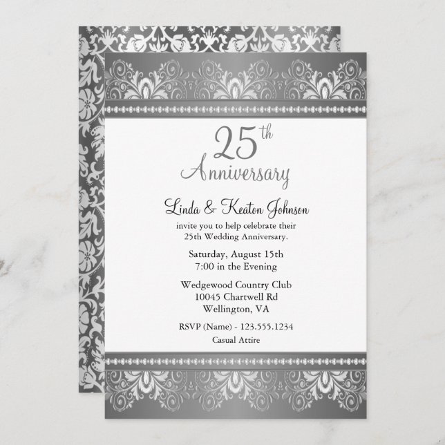 25th Silver Wedding Anniversary | DIY Text Invitation (Front/Back)