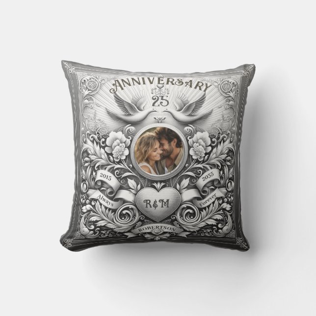 25th Silver Wedding Anniversary Doves Cushion (Front)