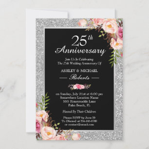 25th Silver Wedding Anniversary Elegant Floral Invitation