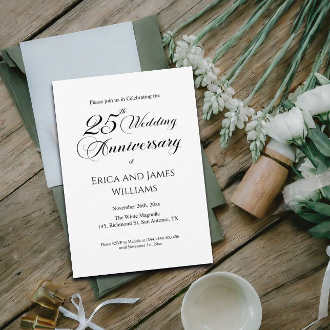 25th Silver Wedding Anniversary Elegant Script Invitation (Creator Uploaded)