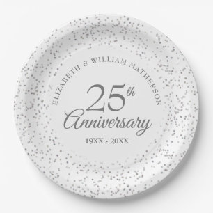 25th Silver Wedding Anniversary Elegant Script Paper Plate