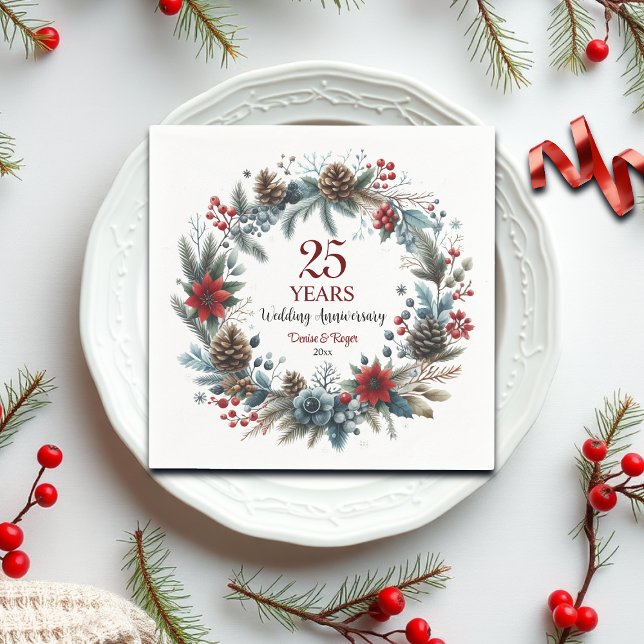 25th Silver Wedding Anniversary Elegant Winter Napkin (Creator Uploaded)