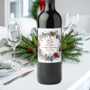 25th Silver Wedding Anniversary Elegant Winter Wine Label