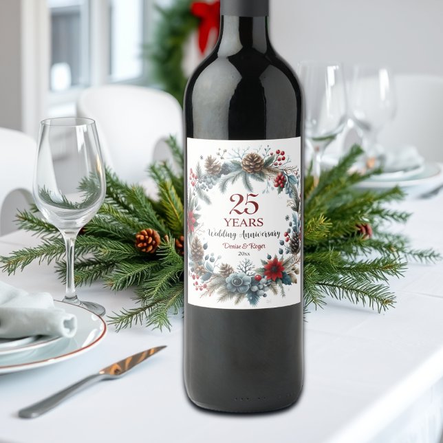 25th Silver Wedding Anniversary Elegant Winter Wine Label (Creator Uploaded)