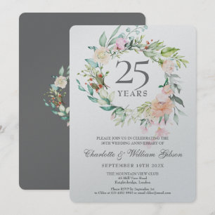 25th Silver Wedding Anniversary Floral Metallic Invitation