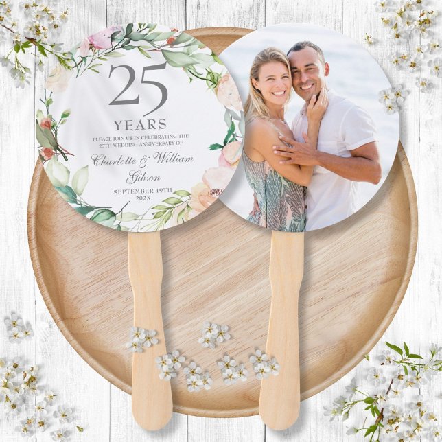 25th Silver Wedding Anniversary Floral Roses Photo Hand Fan (25th Silver Wedding Anniversary Floral Roses Photo Hand Fan)