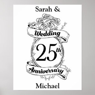 25th Silver Wedding Anniversary Flowers Rose Poster