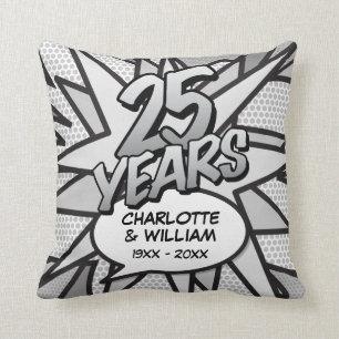 25th Silver Wedding Anniversary Fun Comic Book Cushion