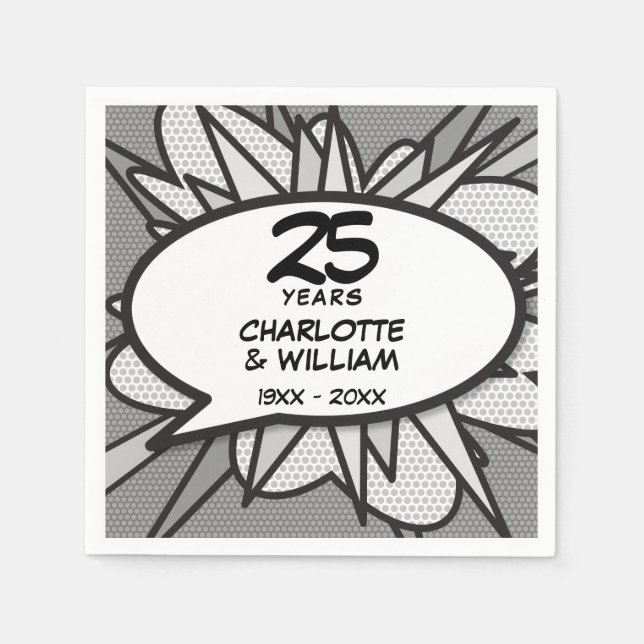 25th Silver Wedding Anniversary Fun Retro Napkin (Front)