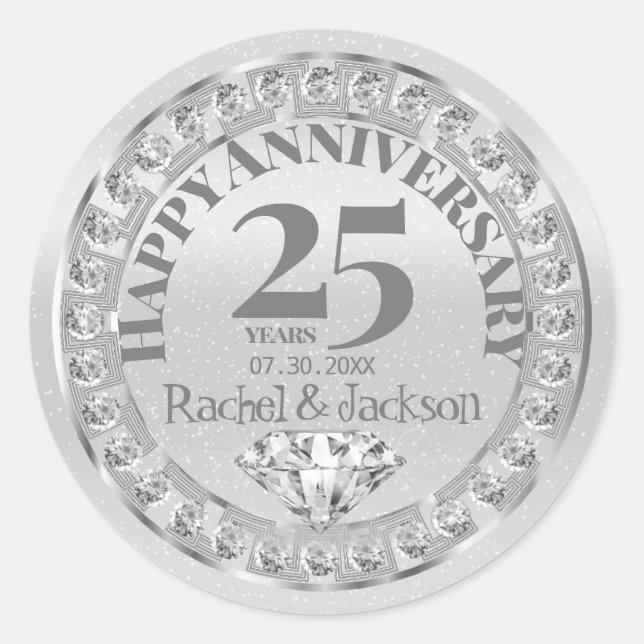 25th Silver Wedding Anniversary - Glitter Classic Round Sticker (Front)
