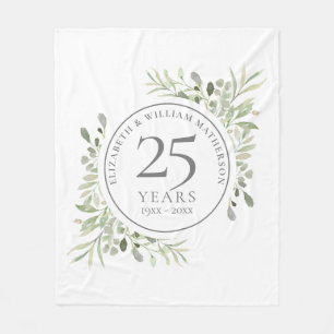 25th Silver Wedding Anniversary Greenery Fleece Blanket