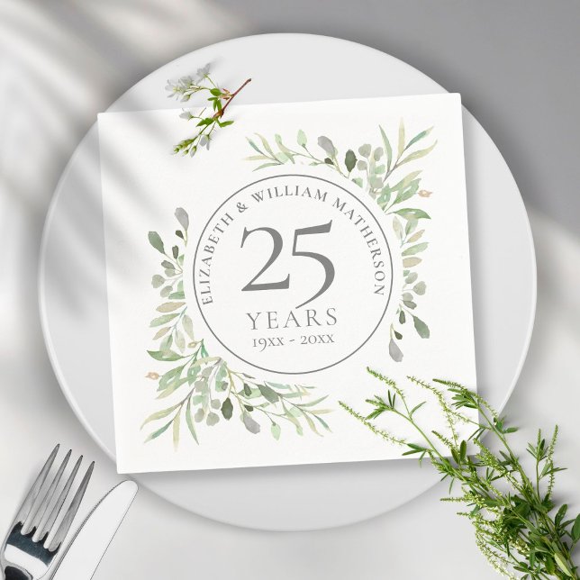 25th Silver Wedding Anniversary Greenery  Napkin (Creator Uploaded)