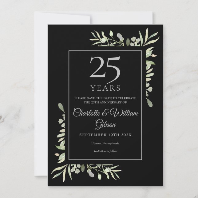 25th Silver Wedding Anniversary Greenery Save The Date (Front)