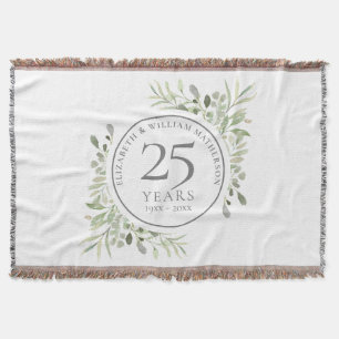 25th Silver Wedding Anniversary Greenery Throw Blanket