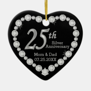 25th Silver Wedding Anniversary Heart Ceramic Tree Decoration