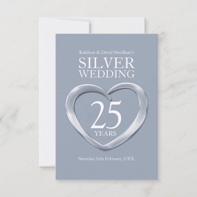 25th silver wedding anniversary heart reply card (Front)