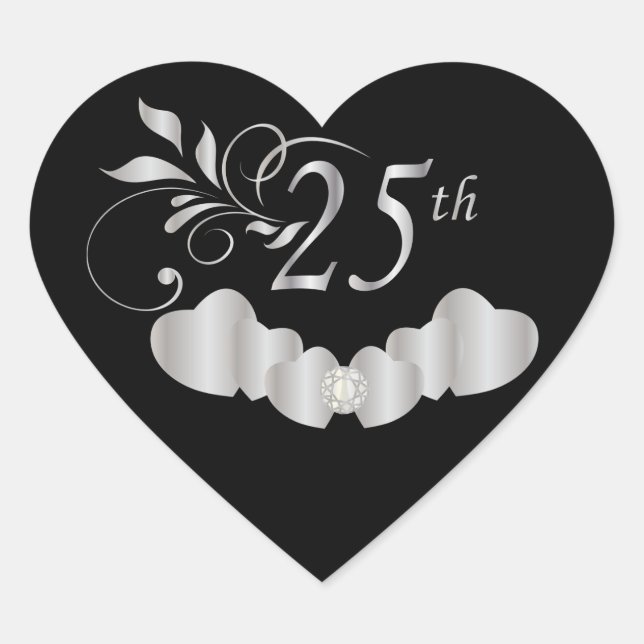 25th Silver Wedding Anniversary Heart Sticker (Front)