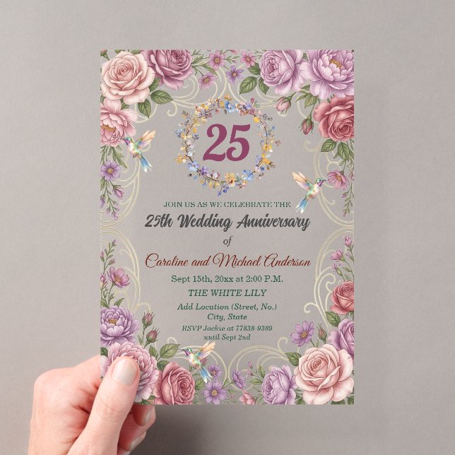 25th Silver Wedding Anniversary Hummingbirds  Acrylic Invitations (Insitu (Handheld))