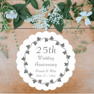 25th Silver Wedding Anniversary Ivy Wreath Paper Coaster