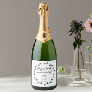 25th Silver Wedding Anniversary Ivy Wreath Sparkling Wine Label