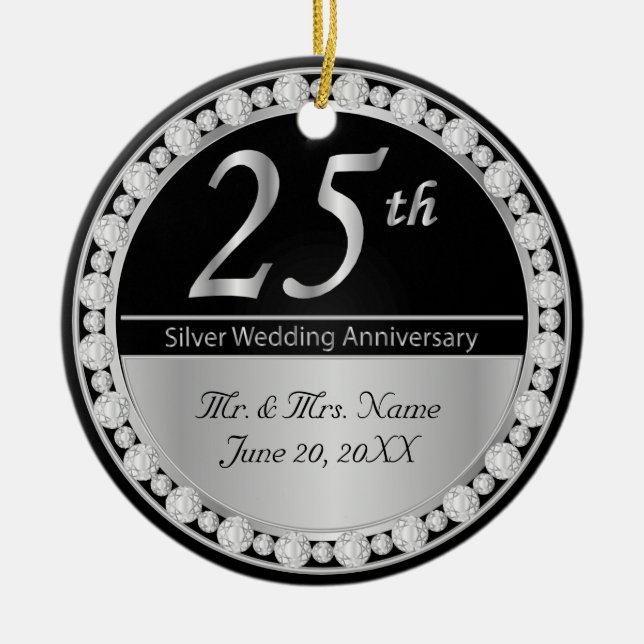 25th Silver Wedding Anniversary Keepsake Ceramic Tree Decoration (Front)