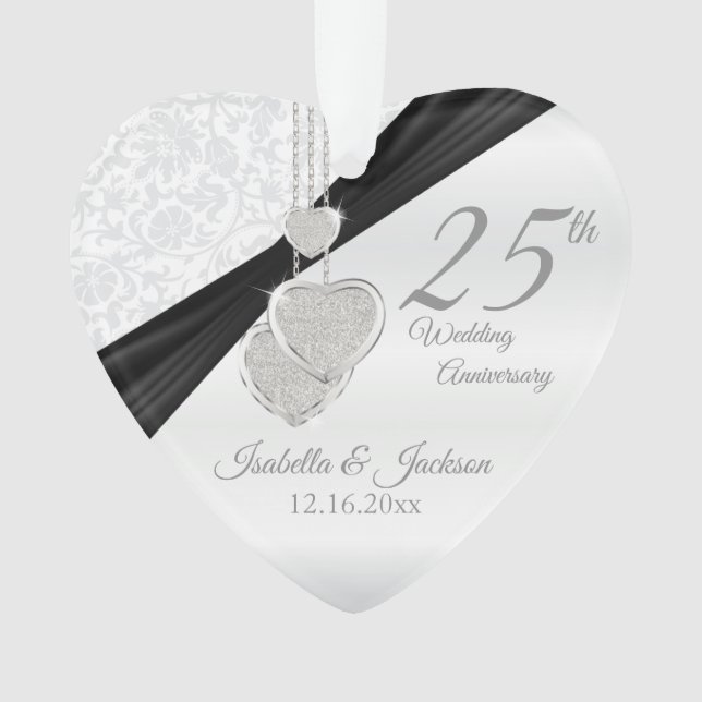 25th Silver Wedding Anniversary Keepsake Design Ornament (Front)