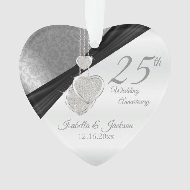 25th Silver Wedding Anniversary Keepsake Ornament (Front)