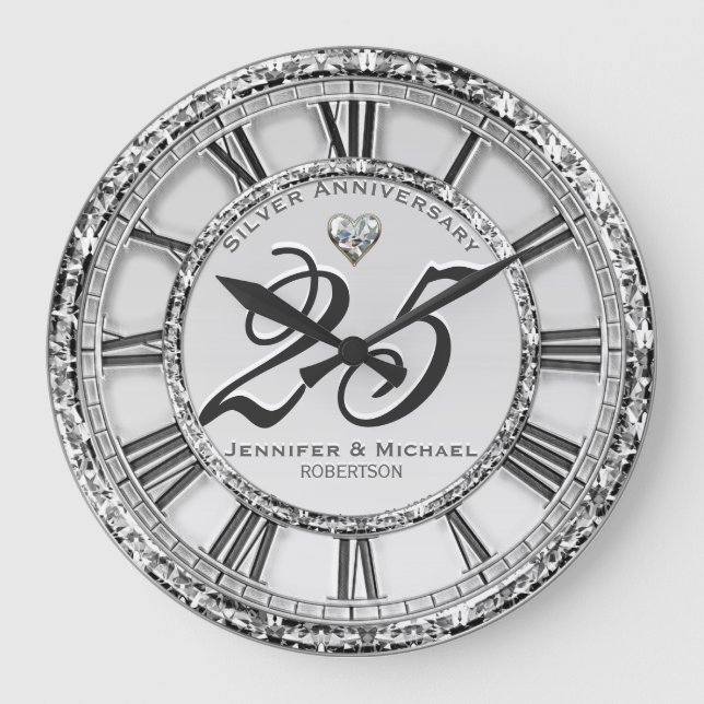 25th Silver Wedding Anniversary Large Clock (Front)