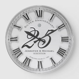 25th Silver Wedding Anniversary Large Clock