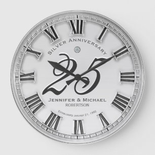 25th Silver Wedding Anniversary Large Clock