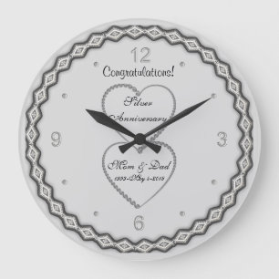 25th Silver Wedding Anniversary Large Clock
