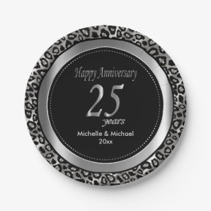 25th Silver Wedding Anniversary   Leopard Pattern Paper Plate