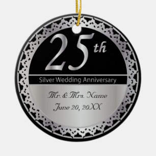 25th Silver Wedding Anniversary Memento Ceramic Tree Decoration