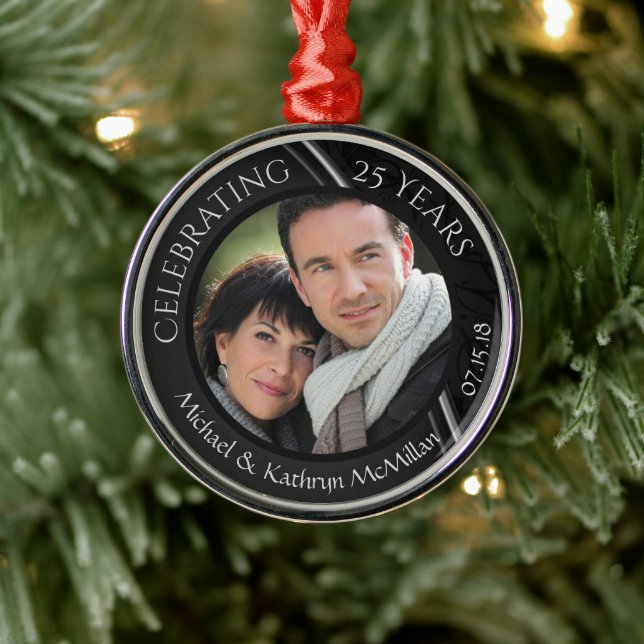 25th Silver Wedding Anniversary Metal Ornament (Tree)