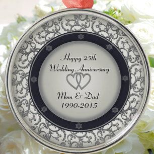 25th Silver Wedding Anniversary Metal Tree Decoration