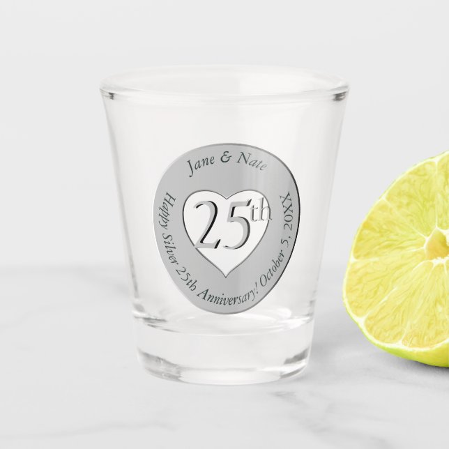 25th Silver Wedding Anniversary Mug Shot Glass (Front)