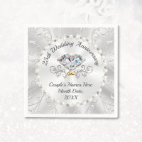 25th Silver Wedding Anniversary Napkins, 3 Sizes