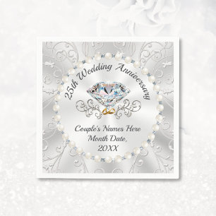 25th Silver Wedding Anniversary Napkins, 3 Sizes Napkin