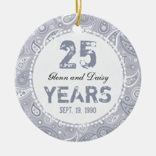 25th Silver Wedding Anniversary Paisley Monogram Ceramic Tree Decoration