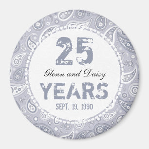 25th Silver Wedding Anniversary Paisley Pattern Magnet