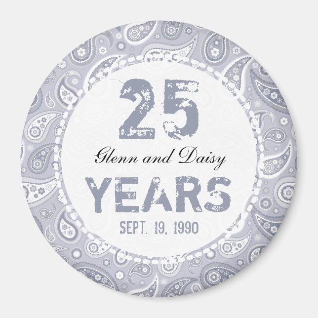 25th Silver Wedding Anniversary Paisley Pattern Magnet (Front)